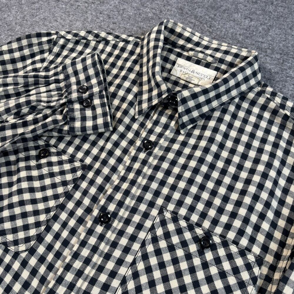 Denim & Supply Ralph Lauren Flannel Shirt Mens XL Black Cream Gingham Plaid